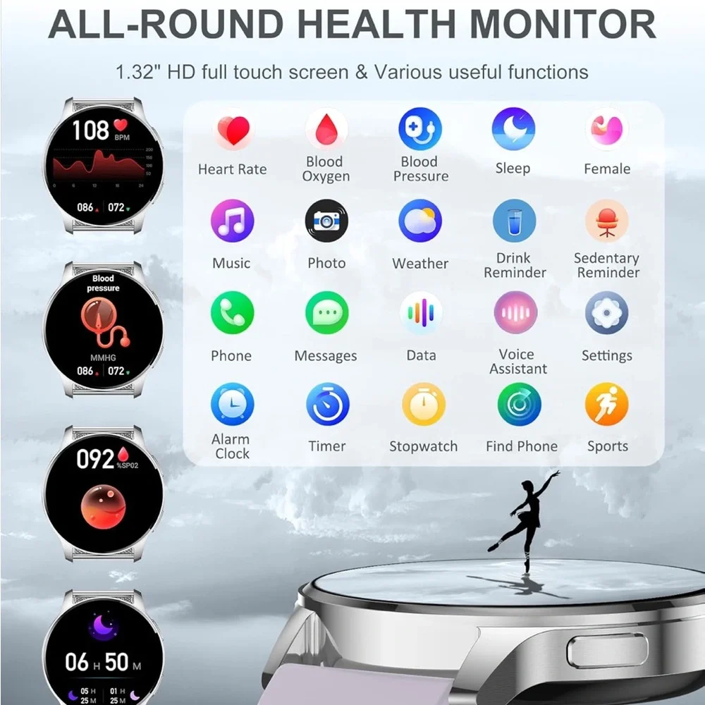 Smartwatch with Cream and‎ Light Purple Bands